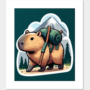 Cute capybara hiking funny Posters and Art